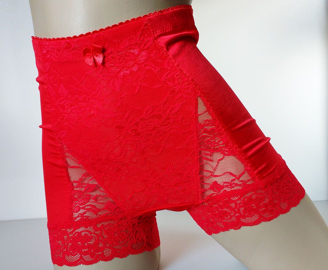 Silky Red High Waist Full Brief Pinup Style Light Control Panties XS UK ...