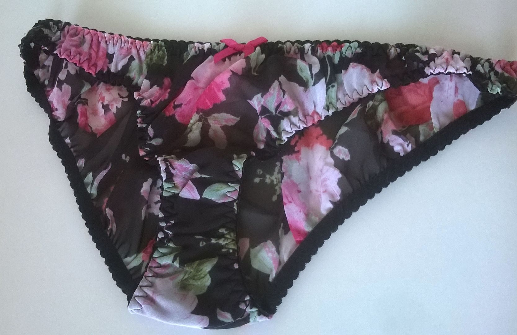 Cute Girly Black Large Floral Bikini Panties Knickers L 42-44