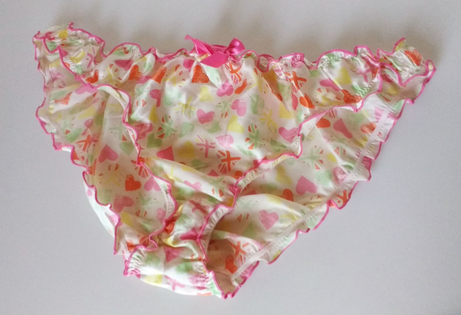 Gorgeous Pink Heart Print Silk Satin Ruffled Panties Frilly Bikini Knickers L Ebay