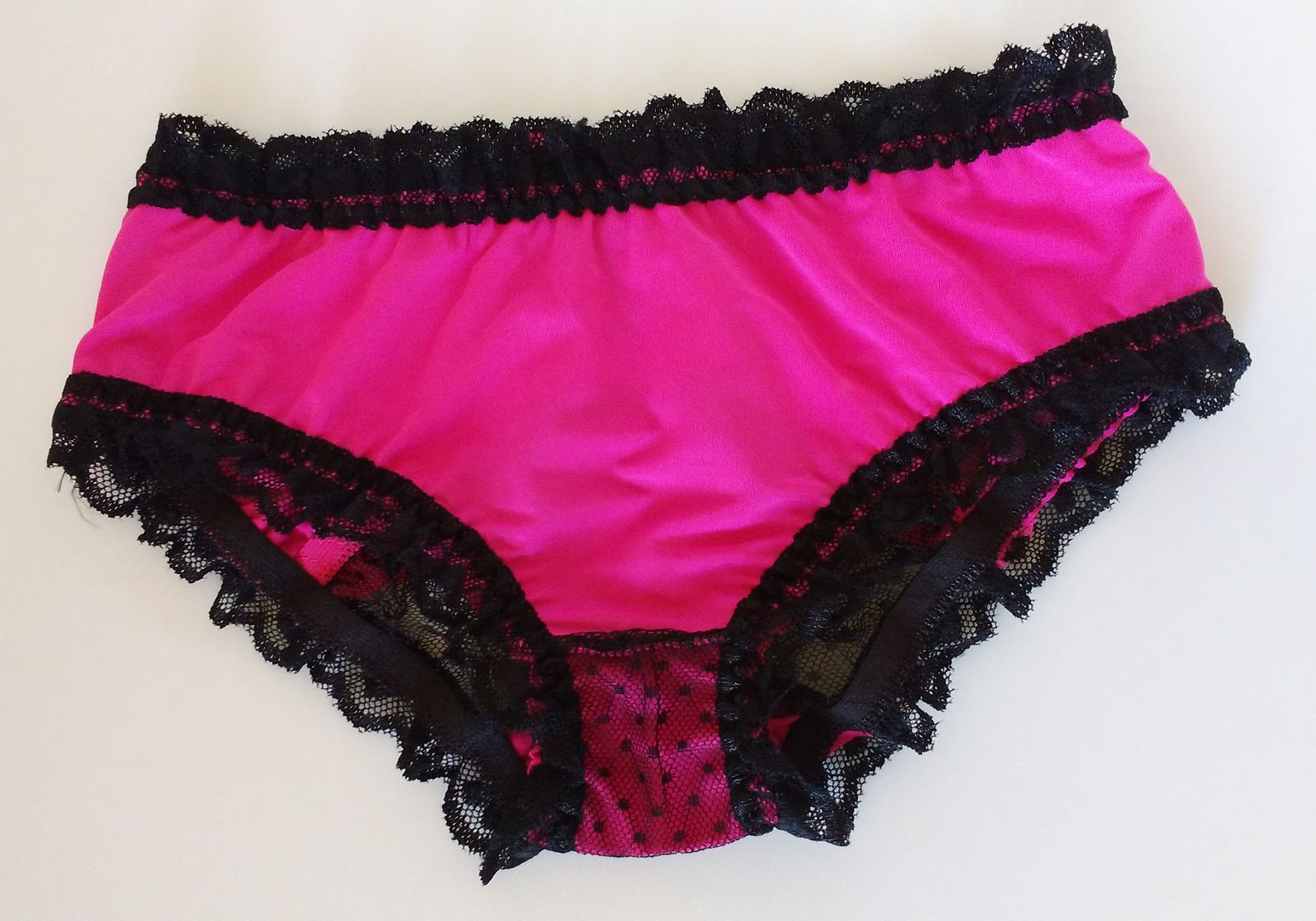 Silky Slinky Pink Nylon Lycra Frilly Lace Panties Cheeky Knickers UK S ...