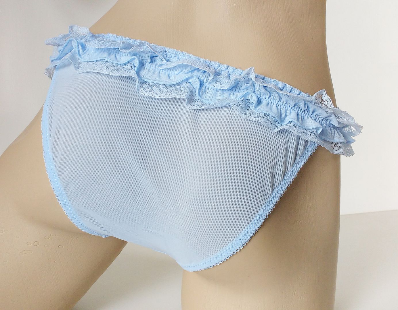 Baby Blue Frilly Lace Mini String Bikini Panties Tanga